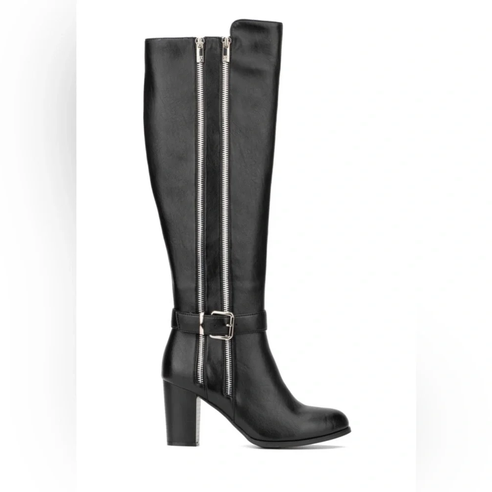 New York & Company Black Over-the-Knee Block Heel Boots with Dual Zippers Size 8